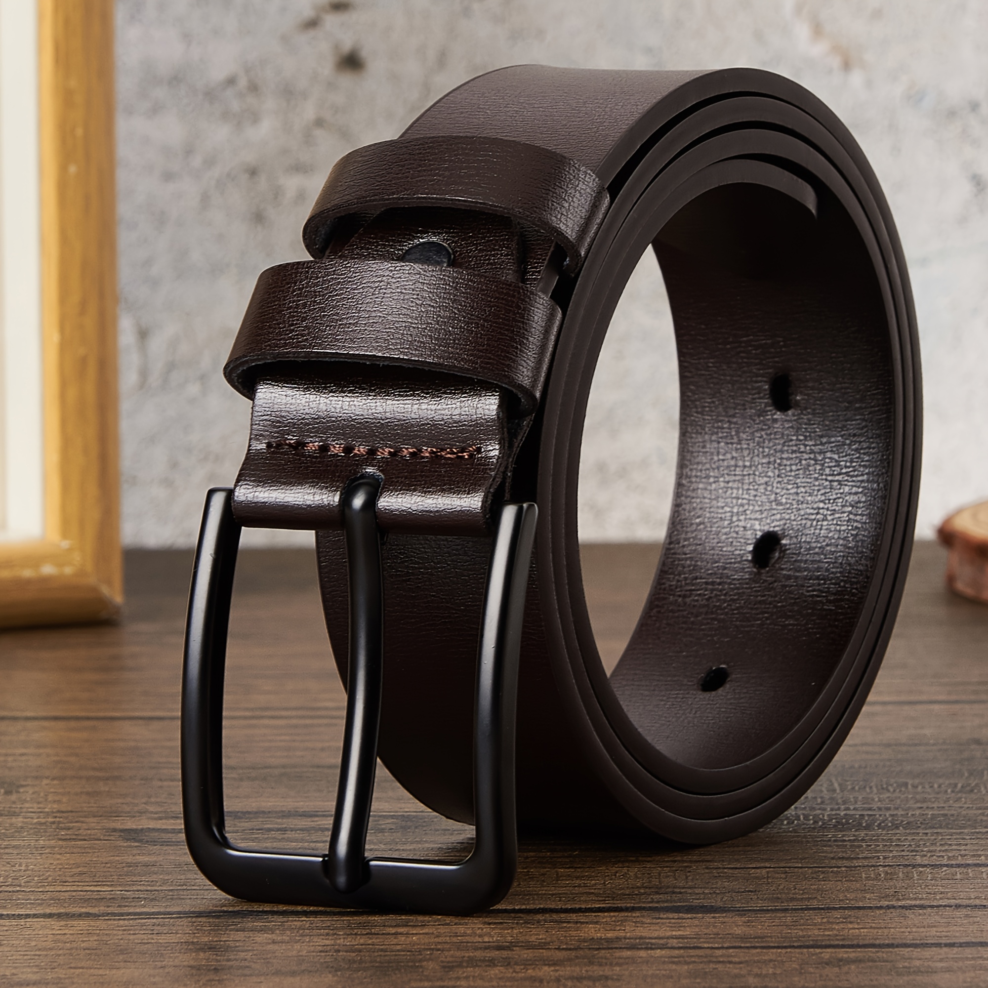 Men's Leather Belt with Square Alloy Buckle Adjustable Casual & Formal Dress Bel